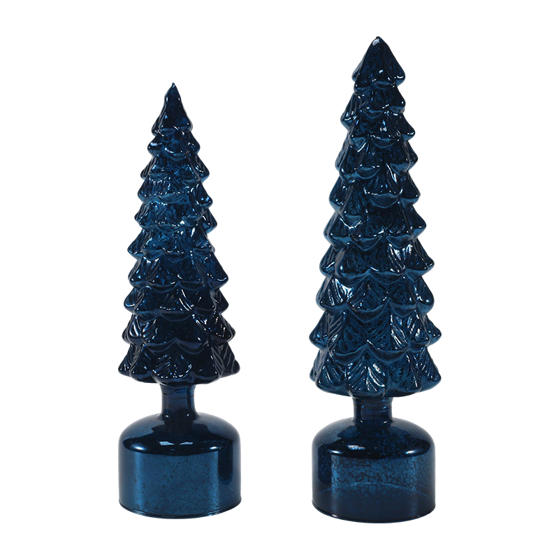 10×25 & 10×28cm LED 조명 회전 크리스마스 유리 트리 세트 축제 장식품