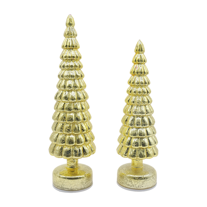 10×38 & 10×33cm LED 조명 회전 크리스마스 유리 트리 탁상 장식품