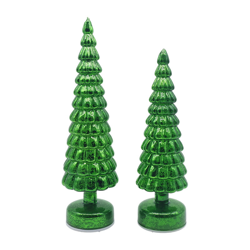 10×38 & 10×33cm LED 조명 회전 크리스마스 유리 트리 탁상 장식품