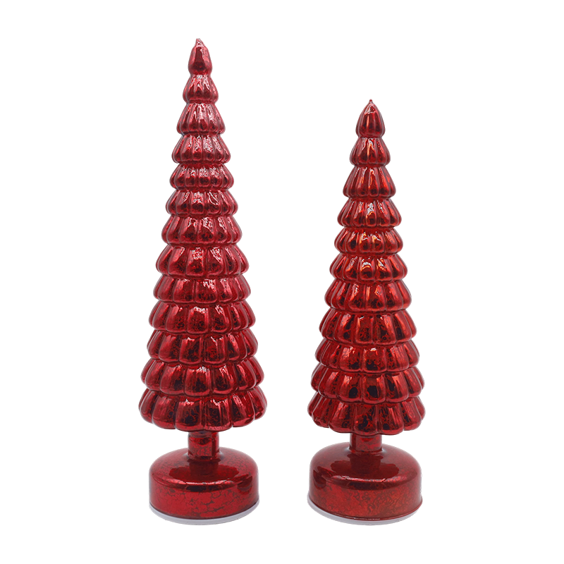 10×38 & 10×33cm LED 조명 회전 크리스마스 유리 트리 탁상 장식품