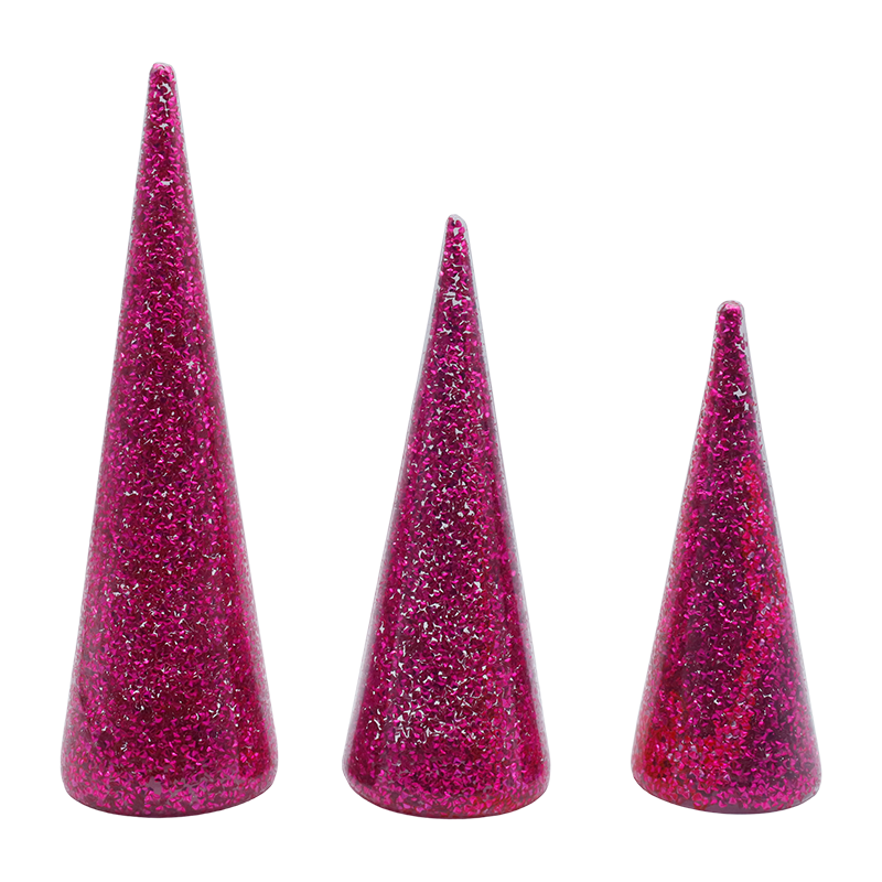 8×20/9×25/10×30cm LED 조명이 내장된 3피스 반짝이 유리 크리스마스 트리 세트
