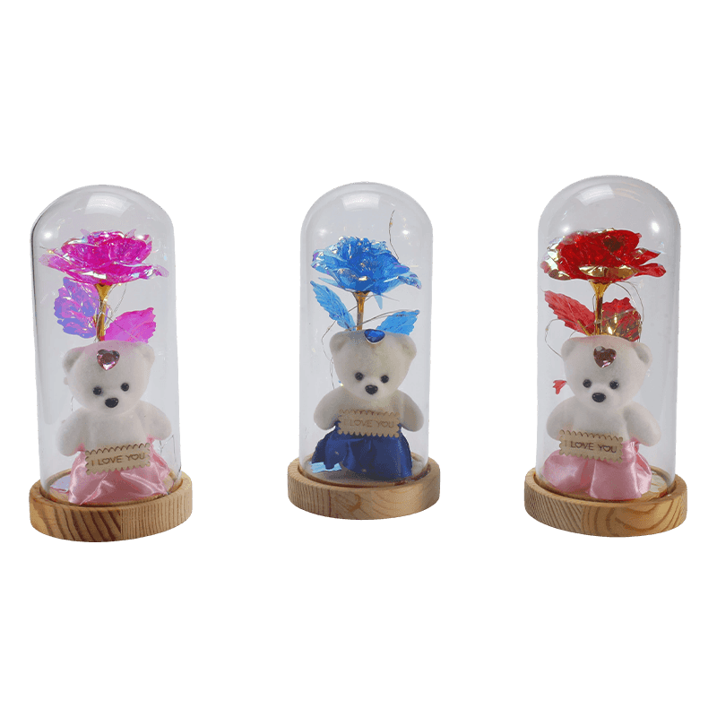 갤럭시 로즈 글래스 클로쉬 라이트(테디베어 포함/제외, 다양한 색상)